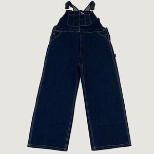 Hisea Denim Bib Overalls Men's 44W x 30L Indigo Blue Carpenter Workwear Straight